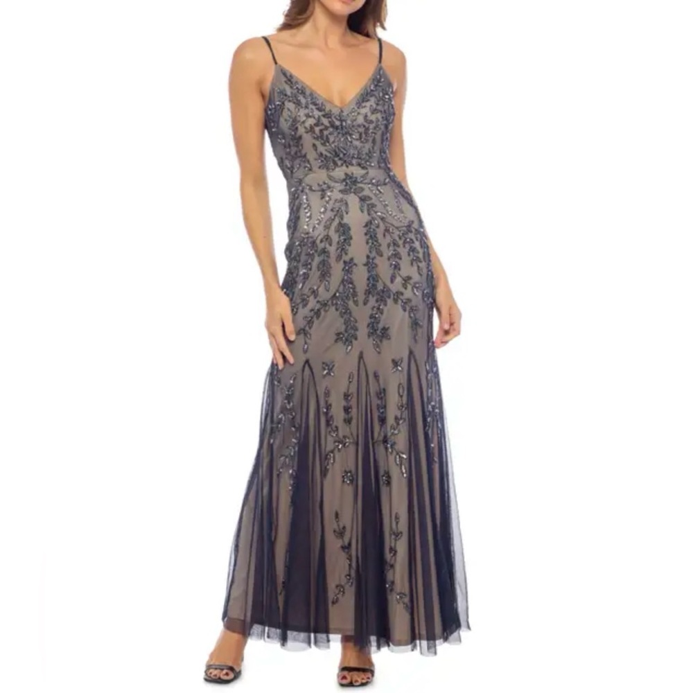 Marina Brand-Navy Embellished Evening Gown